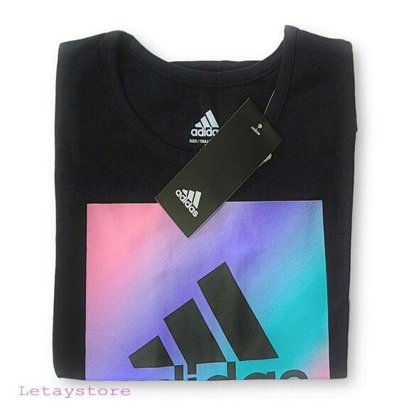 NWT Adidas Big Girl's Rainbow Logo Graphic Pint Cotton Active T-Shirt M, L - Picture 3 of 3